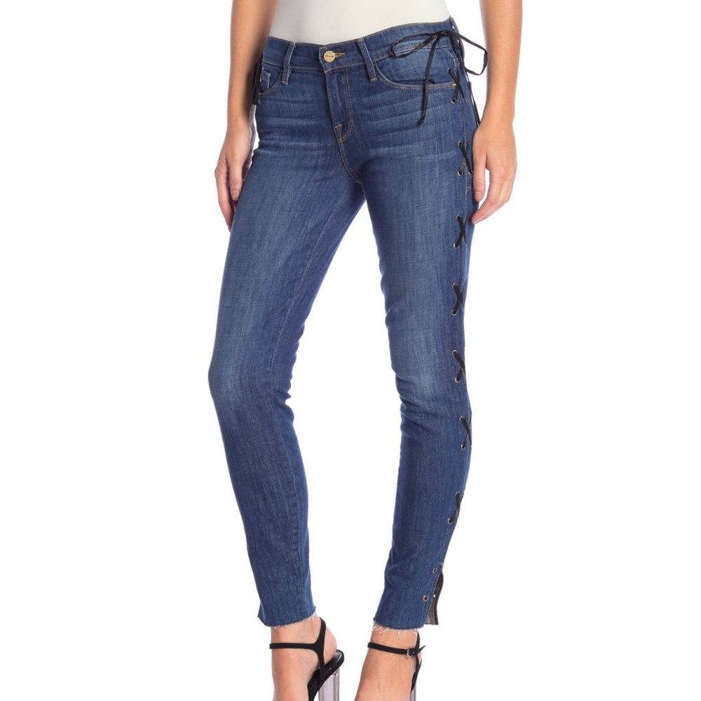 FRAME Le Skinny Side Lace Jeans in Barclay